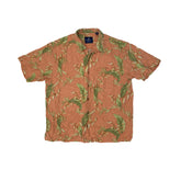 Vintage 90s 100% silk pink green hibiscus pattern Hawaiian shirt size large